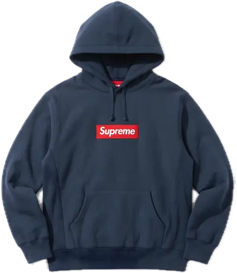A navy Supreme Box Logo hooded sweatshirt